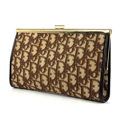 Christian Dior Clutch Bag Trotter clasp purse Opening golden Color Brown Japan - Image 1 of 4