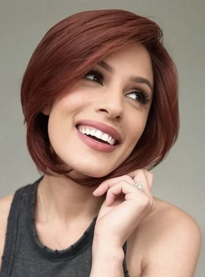 "Peluca corta Pixie Bob 10-12"" roja marrón resistente al calor sintética Morvally" Foto 1 de 4