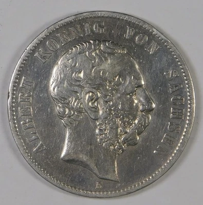 1876 Germany 5 Marks Empire Albert Koenig Von Sachsen Silver Coin - Image 1 of 2