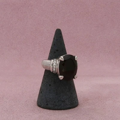Anillo Judith Ripka plata esterlina corte ovalado cuarzo ahumado y circonita talla 6 Foto 1 de 3