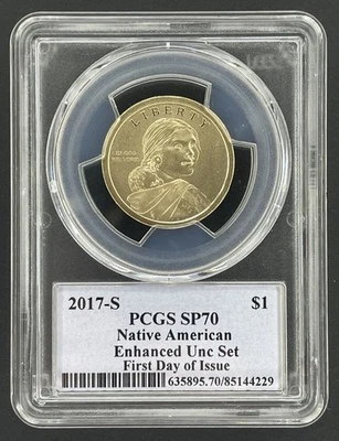2017-S Native American Dollar Enhanced Unc Set First PCGS SP70 Sacagawea ANA FDI - Image 1 of 2