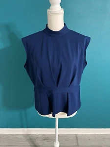 Club Monaco Péplum Bluse Top Damen Gr. XL blau Plissee hochgeschlossen Shirt - Bild 1 von 4
