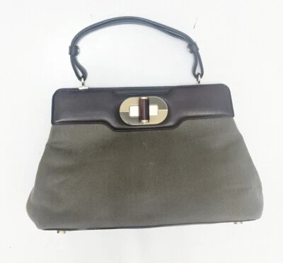 Auténtico Bolso de Mano BVLGARI Isabella Rosselini Gris Marrón Multi Jacquard Cuero Foto 1 de 4