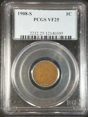 1908-S Indian Head Cent PCGS VF25 2232.25/12140395 Exquisite Coin Rare - Image 1 of 4