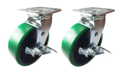 HY-WELD 2 Caster 4" 5" 6" 8" (G) Polyurethane on Cast Iron Rigid Swivel Brake Total Lock