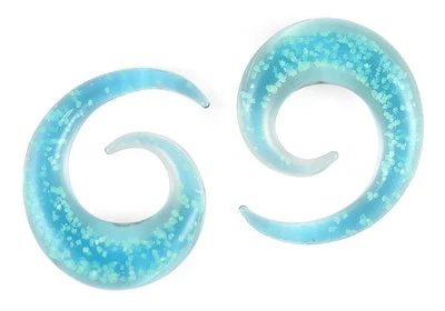 Par de medidores espirales de vidrio Pyrex azul brillante en la oscuridad Foto 1 de 2