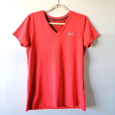 Camiseta deportiva Under Armour Heatgear para mujer roja con cuello en V malla talla M Foto 1 de 4