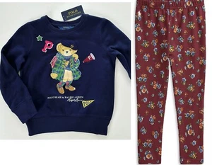 NWT, Girls Polo Ralph Lauren SET of  2. Polo Bear Sweatshirt + Leggings. Size 6 - Picture 1 of 3