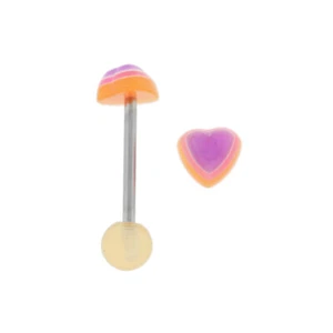 Barra de lengua recta de acero con corazón acrílico púrpura calibre 14 5/8 - Imagen 1 de 1