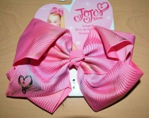 JoJo Siwa Pink Hair Bow with Rainbow Stripes and Ponytail Holder - Picture 1 of 3