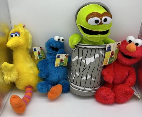 VTG Sesame Street Oscar the Grouch, Big Bird, Cookie Monster Plush Soft Toy  EUC Cover