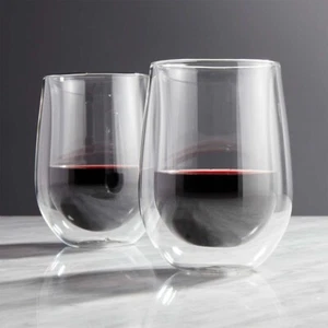 Set of 2 Double Wall Insulated Glass Stemless Wine Glass Coffee Mug 12 oz - Picture 1 of 1