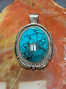Beautiful Vintage Navajo Tibetan Turquoise Sterling Silver Pendant - Picture 1 of 11