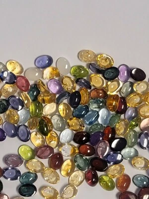 Lively Color Mix Genuine Natural Tourmaline 7x5 Cabochons 13 Pcs. Yellow Red Blu - Image 1 of 3