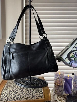 BOLSO DE MANO ROLFS CUERO GENUINO NEGRO DOBLE ASA, TALLA M-LG, SUPER BUEN ESTADO Foto 1 de 4