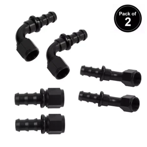LokoCar 6AN Push Lock 3/8''Rubber Hose Fitting End 0° 45° 90° Degree Black  2PCS - Picture 1 of 37