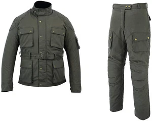 New WARRIOR Classic Motorcycle Waxed Cotton CE Armour Breathable Waterproof Suit - Picture 1 of 8