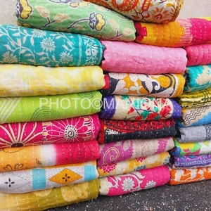 Indische Baumwolle Kantha Quiltstich Tagesdecke Überwurf Doppelgröße Bettbezug - Bild 1 von 3