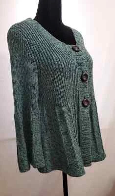 Nomadic Traders Green 3/4 Sleeve Button Knit Cardigan Sweater Sz M s103 - Image 1 of 4