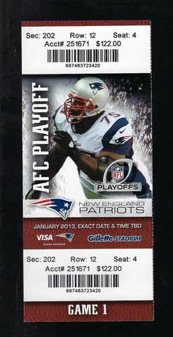 TOM BRADY 3 TDs - NFL DIVISIONAL 2012-2013 PLAYOFF TEXANS @ PATRIOTS FULL TICKET Cover