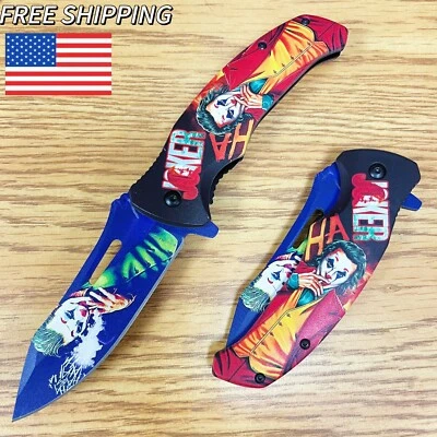 Faca de bolso dobrável 8,5" coringa Halloween DC tática preta mola auxiliar lâmina - Imagem 1 de 4