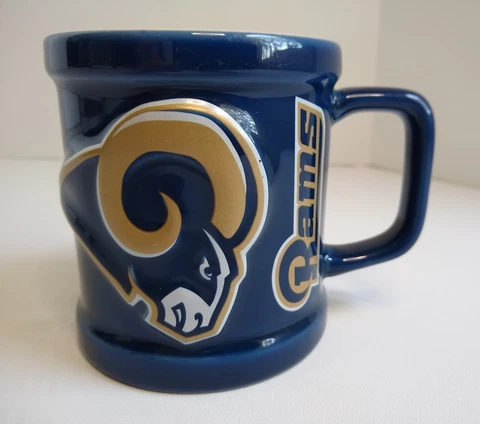NFL Football LA Rams Los Angeles  ST Louis Cup Mug 2000 NFLP Sticker Blue Ram Cover