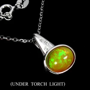 925 Argento Sterling Collana Ovale Opale di Fuoco 9x7mm Topazio Gemma - Foto 1 di 9