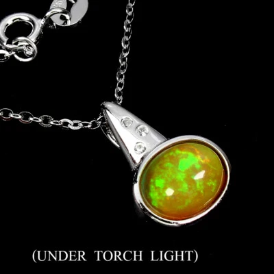 925 Argento Sterling Collana Ovale Opale di Fuoco 9x7mm Topazio Gemma - Immagine 1 di 4
