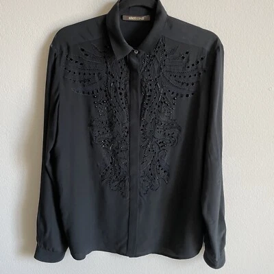 ROBERTO CAVALLI Silk Black Sequins Long Sleeve Shirt Women - Size 42 - Изображение 1 из 4