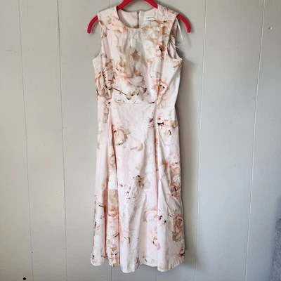 Calvin Klein Romantic Summer Party Floral Pink Sleeveless A Line Dress Sz 4 - Image 1 of 4
