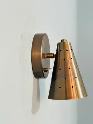 Mid-Century Modern Brass Wall Sconce – Cone Light Fixture Vintage Christmas Gift - Image 1 of 4