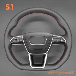 Genuine Leather Steering Wheel Cover Stitch Wrap for AUDI A6 A7 S6 S7 2018 2019 - Picture 1 of 13