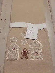 Toallas de mano Pottery Barn Gingerbread Village bordadas para cocina de té ~ JUEGO/2 - Imagen 1 de 3