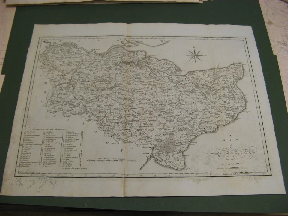 MAPA KENT GRANDE ANTIGUO 100 % ORIGINAL DE JOHN CARY DOVER DARTFORD WEALD HOPS RYE Foto 1 de 1