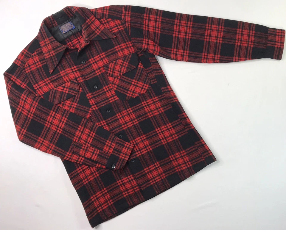Vintage 50s 60s Pendleton Wool Loop Collar Board Shirt Plaid Flannel USA Men’s S - Image 1 of 4