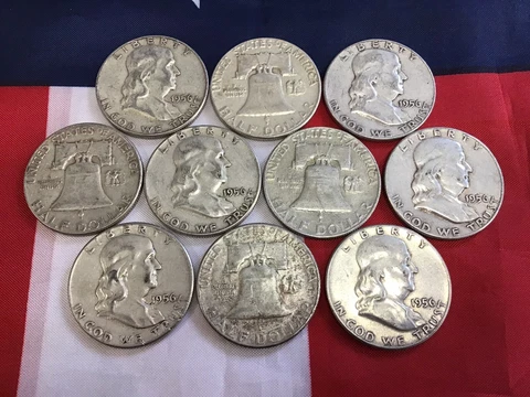 1956-p Franklin Half Dollar. Average Grade of Coin You Receive is Photographed Cover