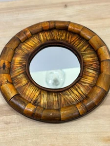 Vintage Boho Island Beach Rattan Accent Wall Mounting Mirror 10" x 10" - Picture 1 of 3