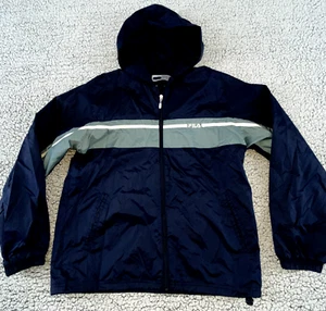 Vintage Blue Striped FILA Hoodie Jacket Windbreaker Raincoat Size Large - Picture 1 of 11
