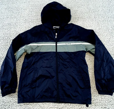 Chaqueta cortavientos FILA a rayas azules vintage impermeable talla grande Foto 1 de 4