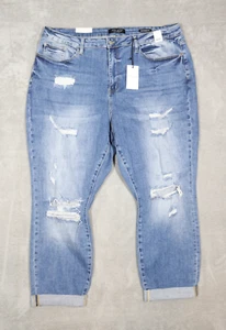 Damen NEU Judy Blue High-Rise Boyfriend Fit Factory Distressed Blau Jeans 22W - Bild 1 von 7