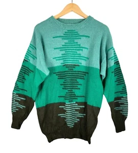 Vintage Fotrama 100% Alpaka Wolle Kunst Streifen Print Pullover 90er Gr. L - Bild 1 von 5