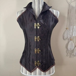 Steampunk Renaissance V-Ausschnitt Vintage Style Gothic Emu Korsett Braun Damen Größe M - Bild 1 von 13
