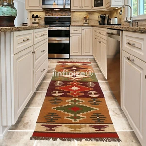 Handwoven Turkish Stair Runner 2.5x8 ft Reversible Kilim Yoga Mat Wool Jute Rug - Picture 1 of 5