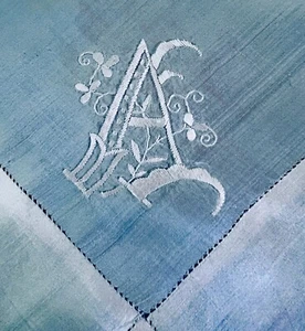 Antique 1850 Silk Square Kerchief Scarf with "A" Monogram XX646 - Picture 1 of 5