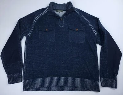 XL J.L. Powell Navy Blue Pullover Cadet Collar Heavy Cotton Cashmere Sweater - Image 1 of 4