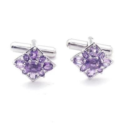 Gemelos de amatista gemelos de latón con piedras preciosas, botón hecho a mano chapado en rodio regalo Foto 1 de 3