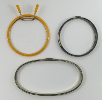 Vintage Embroidery Rings - Cork Lined Metal Oval & Round Hoops Lot Needlepoint - Image 1 of 2