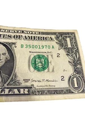 March 5, 1970 Birthday Note Fancy Serial Number 35001970 One Dollar Bill $1 Cash - Image 1 of 4