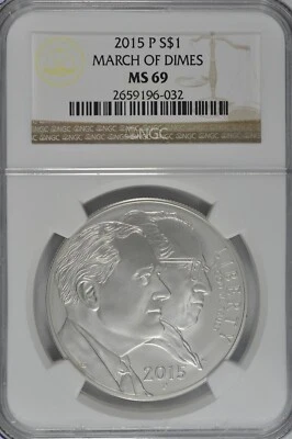 2015 P March of Dimes Uncirculated Silver Dollar NGC MS69 Brown Label - Image 1 of 2