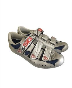 SIDI 3 Strap Cycling Shoes Silver Blue Red Cleats Size  39 1/2 W US 7 1/2